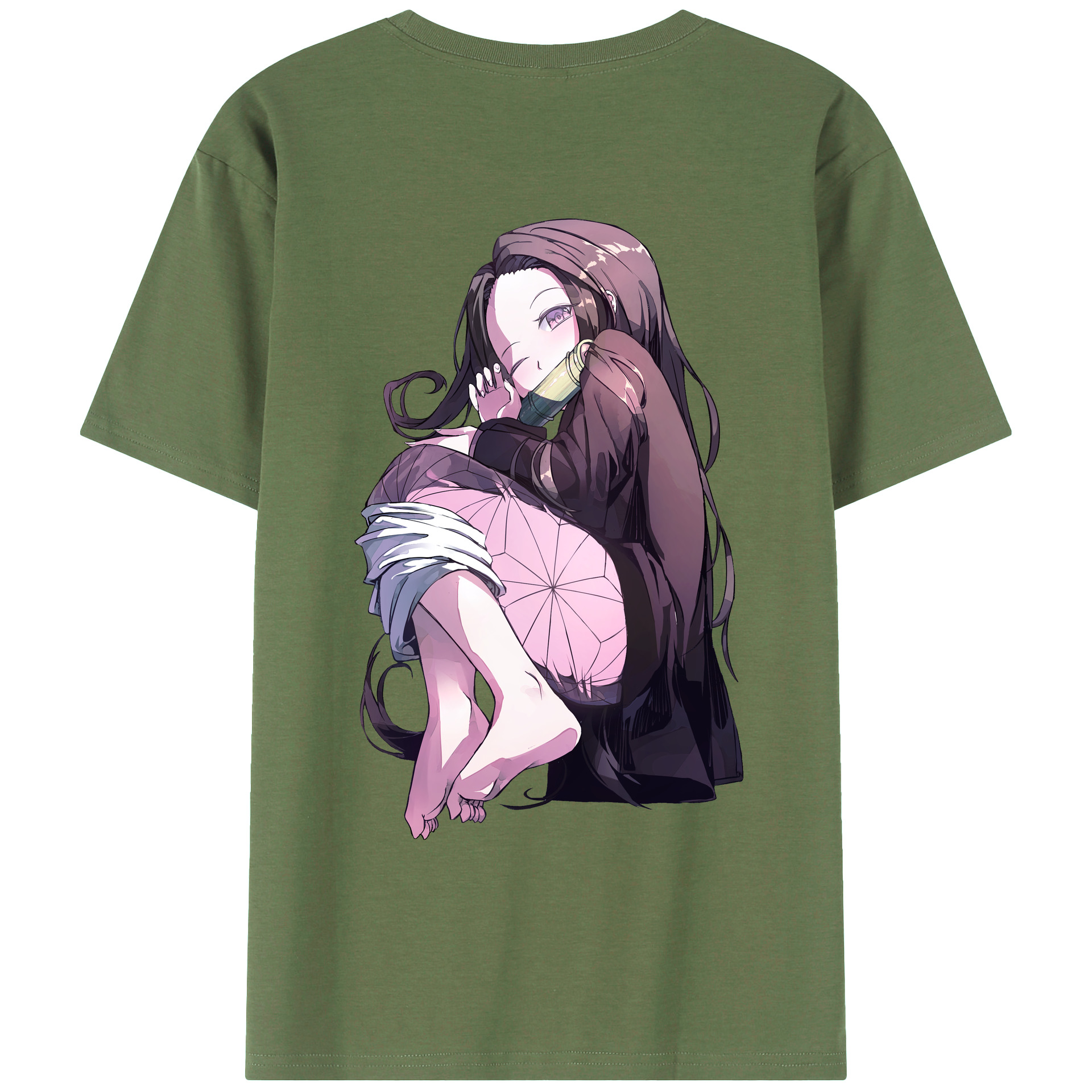 （画像用） 鬼滅の刃（きめつのやいば）竈門 禰󠄀豆子／かまど ねずこ Kamado Nezuko 綿100％ メンズ半袖Tシャツ（バックプリント） 通気性